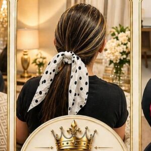 Scrunchie Royale Poá Branco Elegância - Scrunchie Elegance Poá Preto