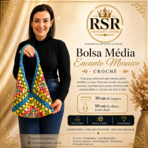 Bolsa Média Encanto Mosaico - Crochê - Linha Riviera