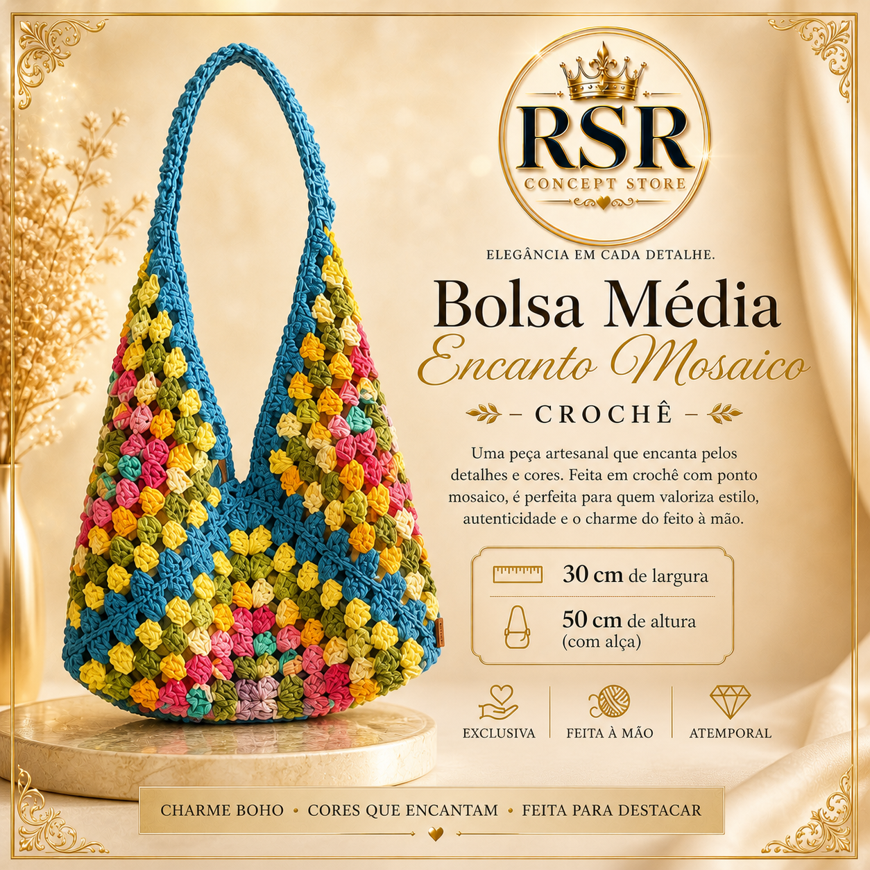 Bolsa Média Encanto Mosaico - Crochê - Linha Riviera - Imagem 2