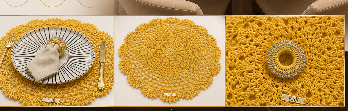 Kit - Sousplat de Crochê Maxi Luxo – 46cm – Amarelo Girassol Artesanal - Imagem 4
