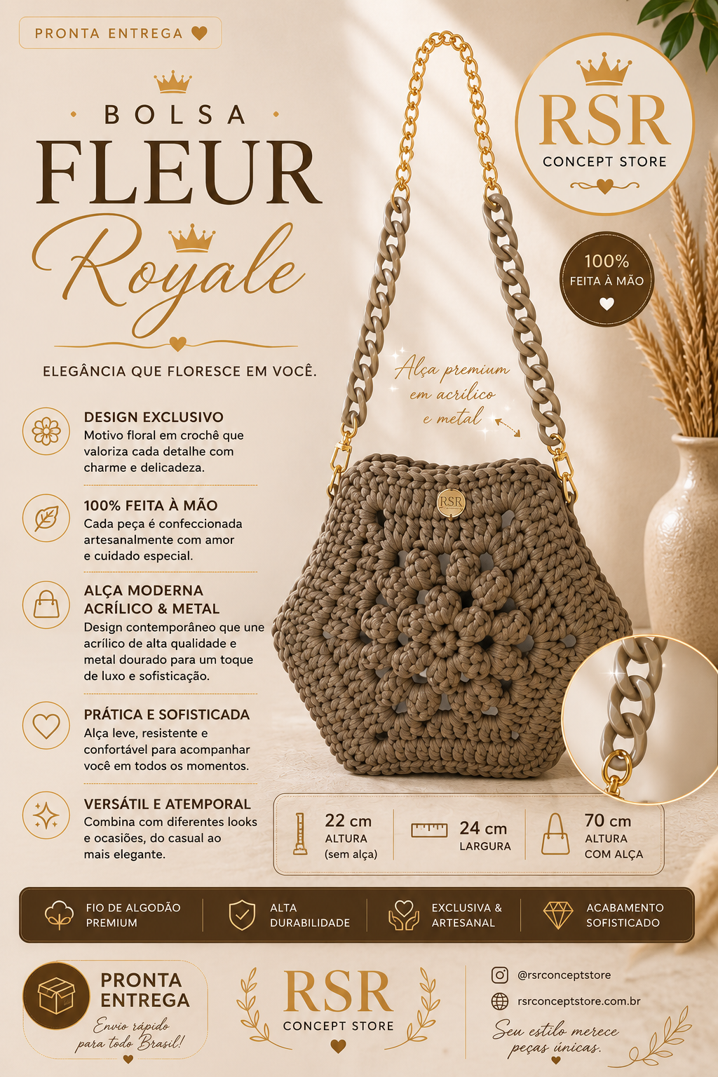 Bolsa de Crochê Fleur Royale - Imagem 2