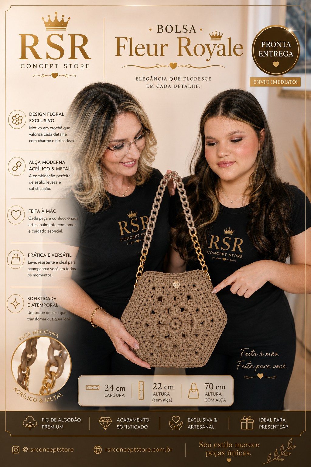 Bolsa de Crochê Fleur Royale