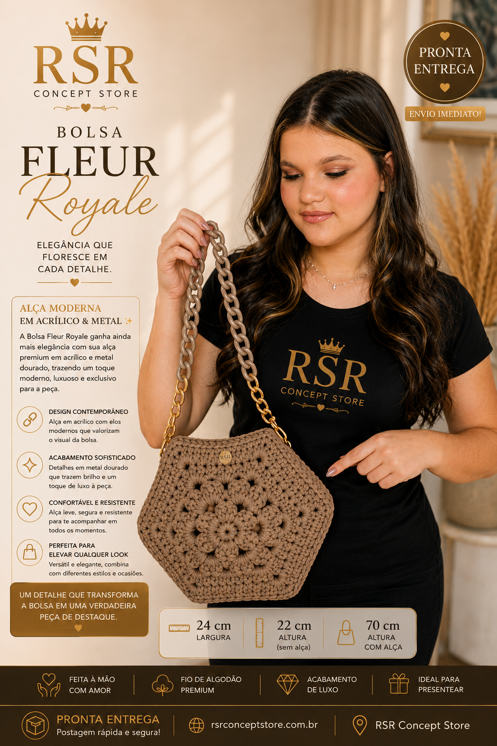 Bolsa de Crochê Fleur Royale - Imagem 3