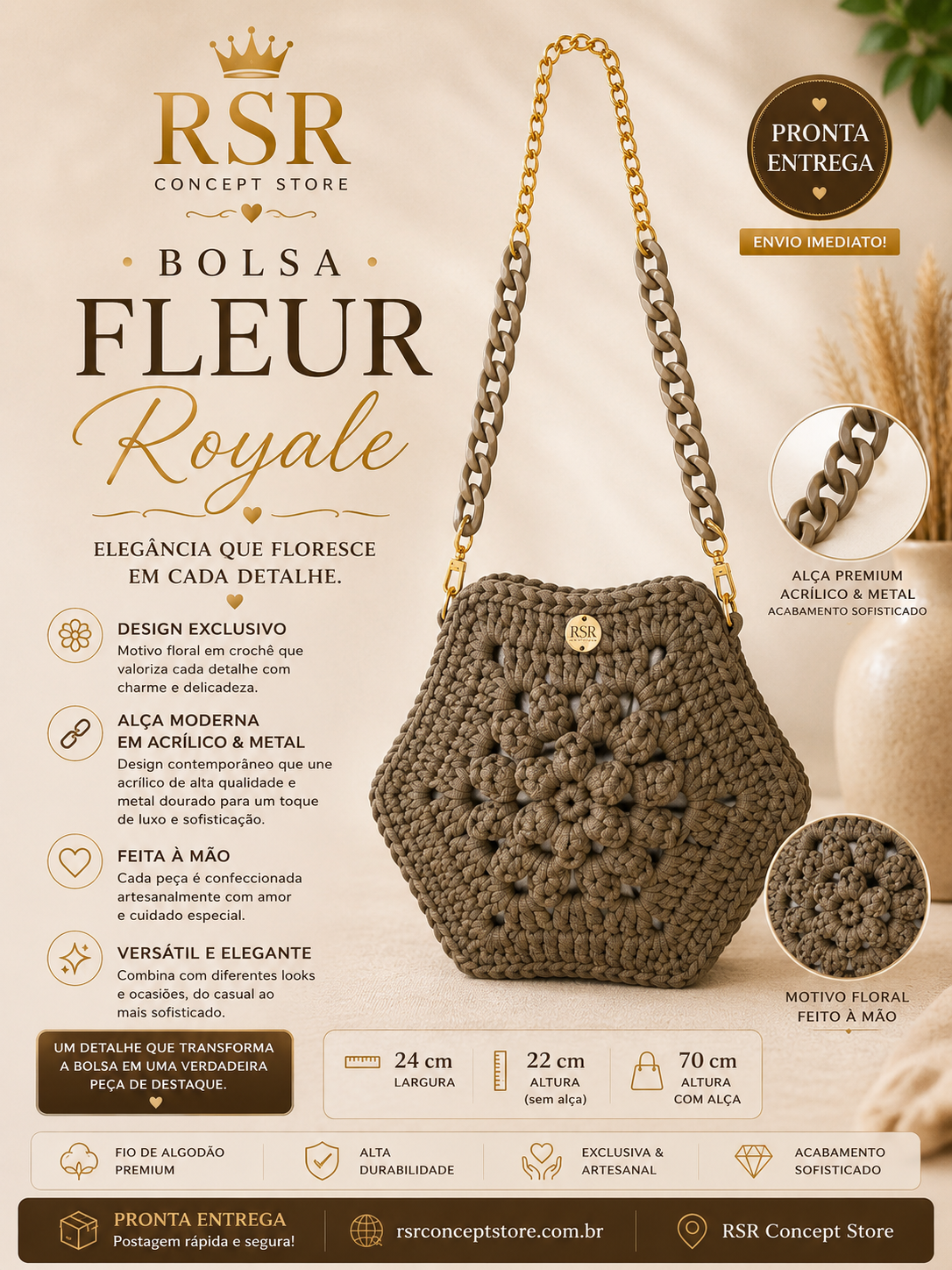 Bolsa de Crochê Fleur Royale - Imagem 4