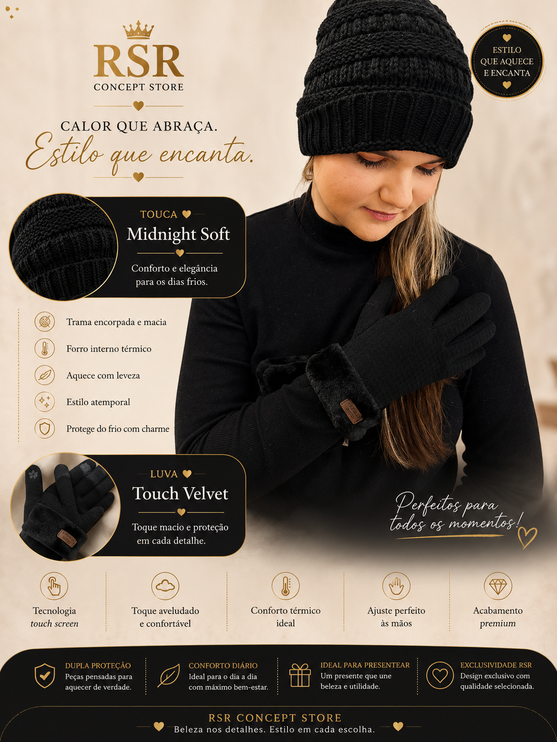 Touca Black Midnight Soft e Luva Black Velvet Soft - Imagem 2