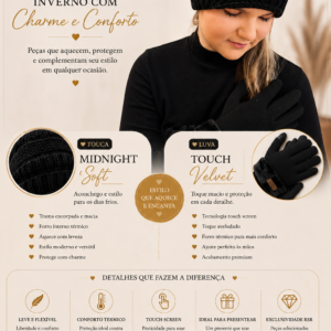 Touca Black Midnight Soft e Luva Black Velvet Soft