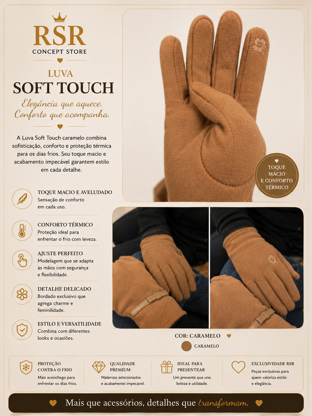 Luva Soft Preta e Caramelo - Imagem 2