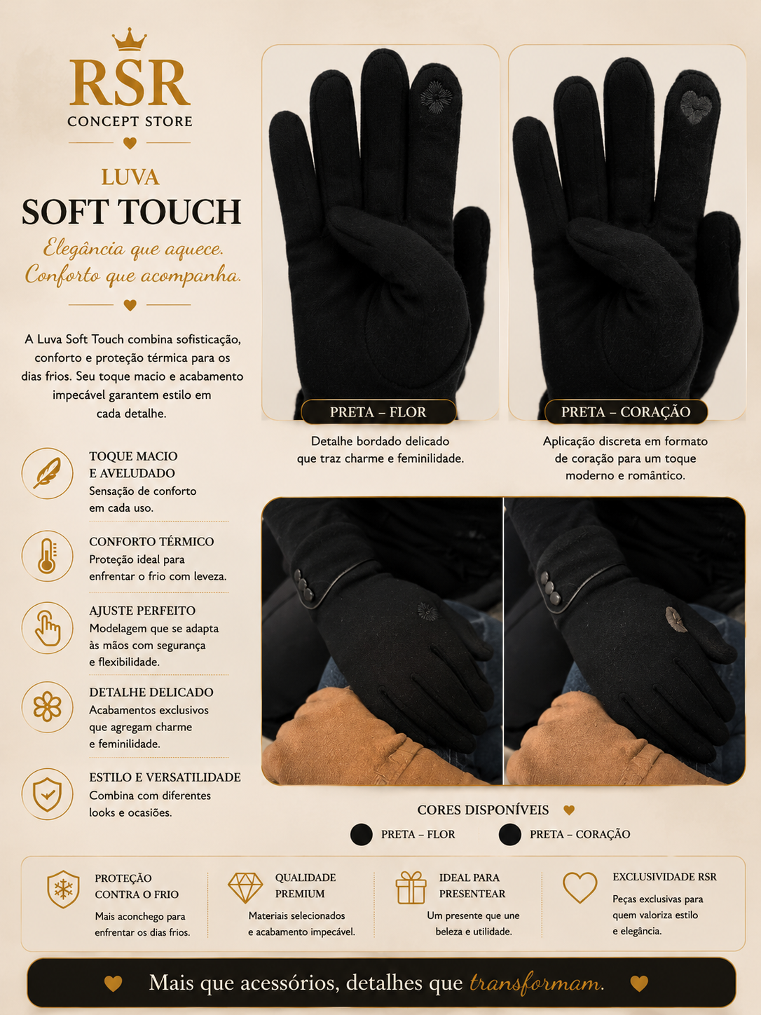 Luva Soft Preta e Caramelo - Imagem 3