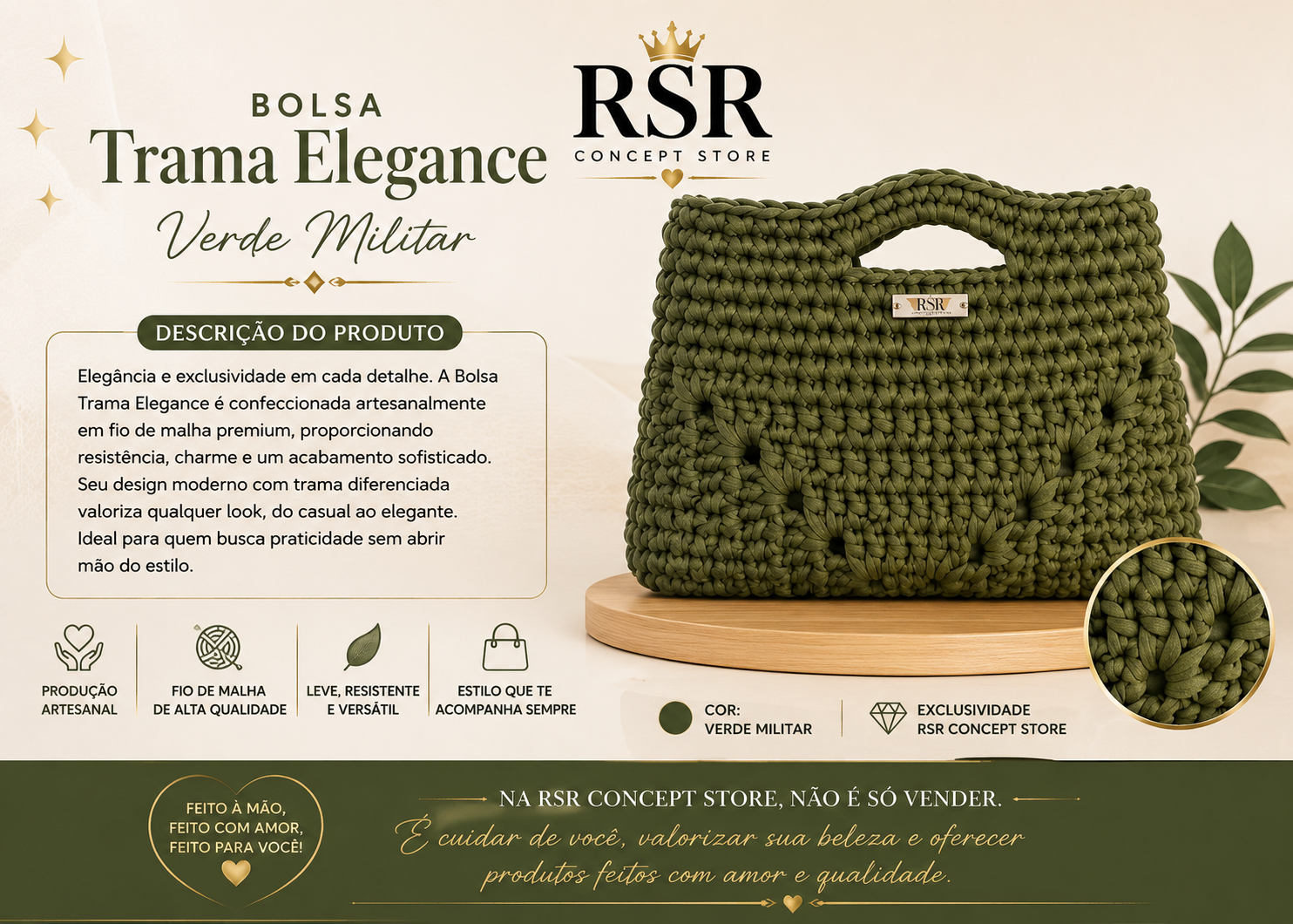 Bolsa Trama Elegance Nude e Verde Militar - Imagem 3