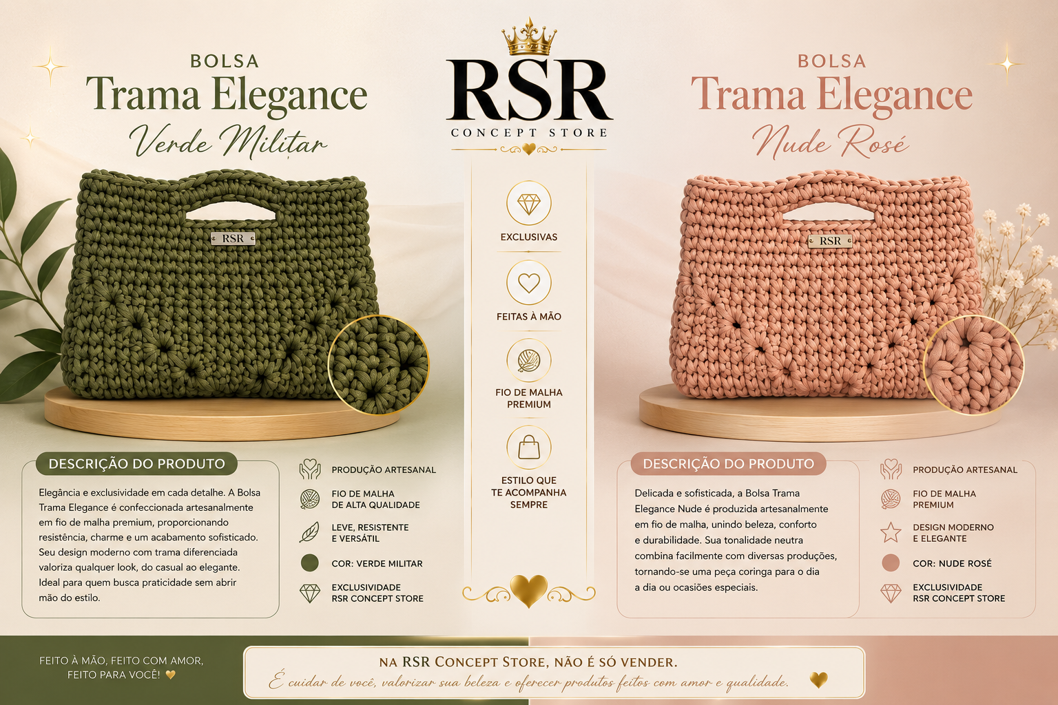 Bolsa Trama Elegance Nude e Verde Militar