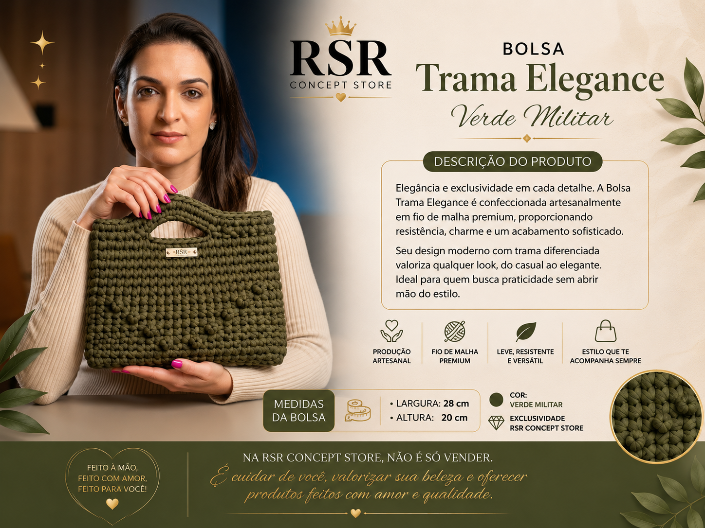 Bolsa Trama Elegance Nude e Verde Militar - Imagem 4