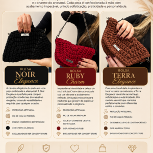 Bolsa Noir Elegance, Bolsa Ruby Charm Elegance, Bolsa Terra Elegance