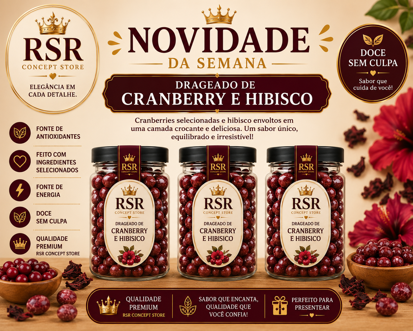 Drageado de Cranberry e Hibisco