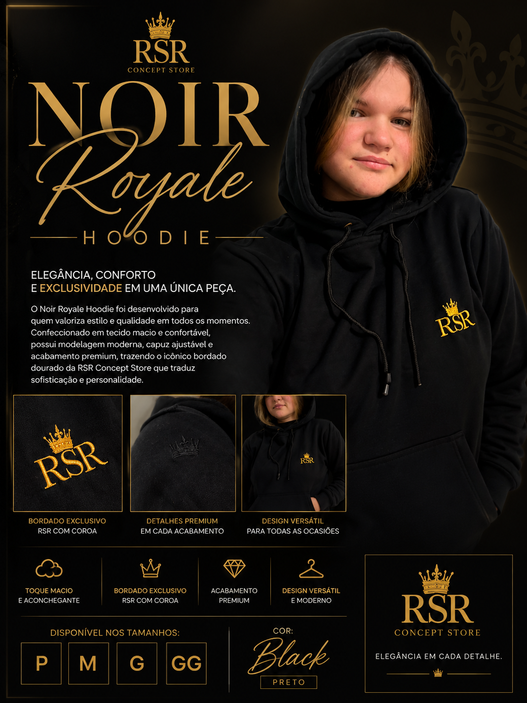Moletom Capuz Noir Royale Hodie - Imagem 2