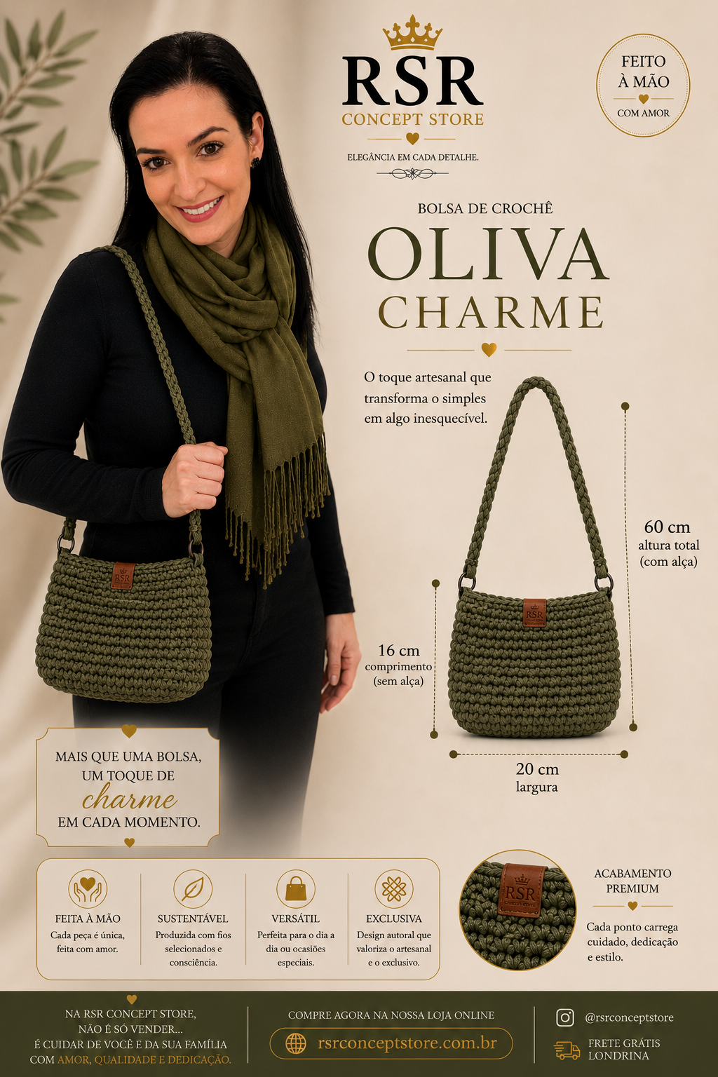 Bolsa de Crochê Oliva Charme