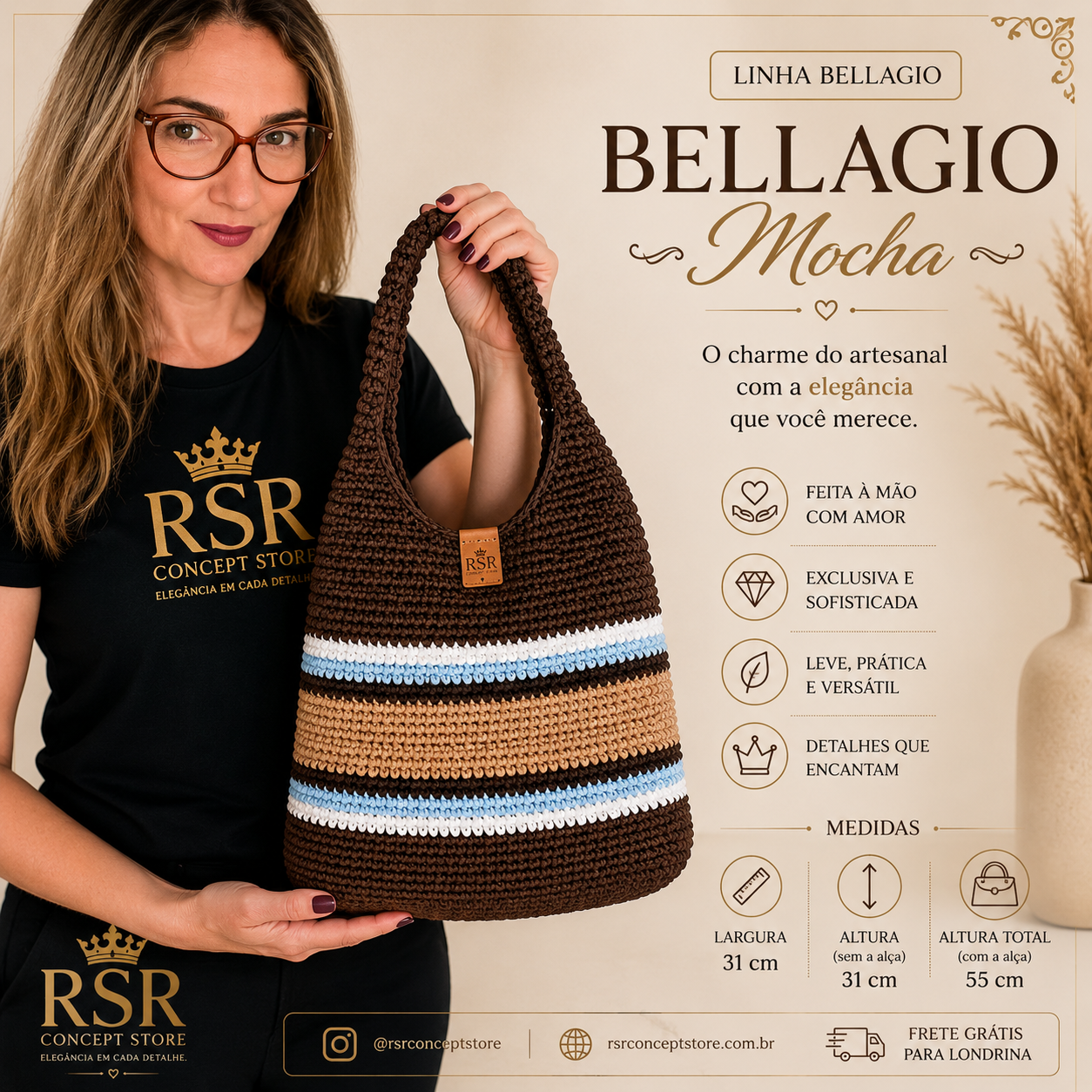 Bolsa de Crochê Bellagio Mocha - Imagem 2