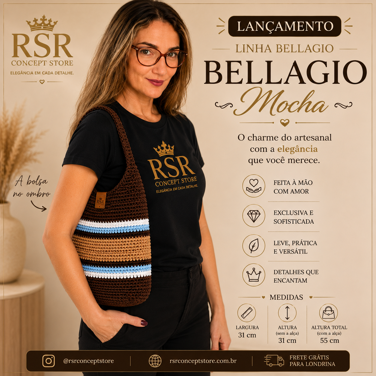 Bolsa de Crochê Bellagio Mocha - Imagem 3