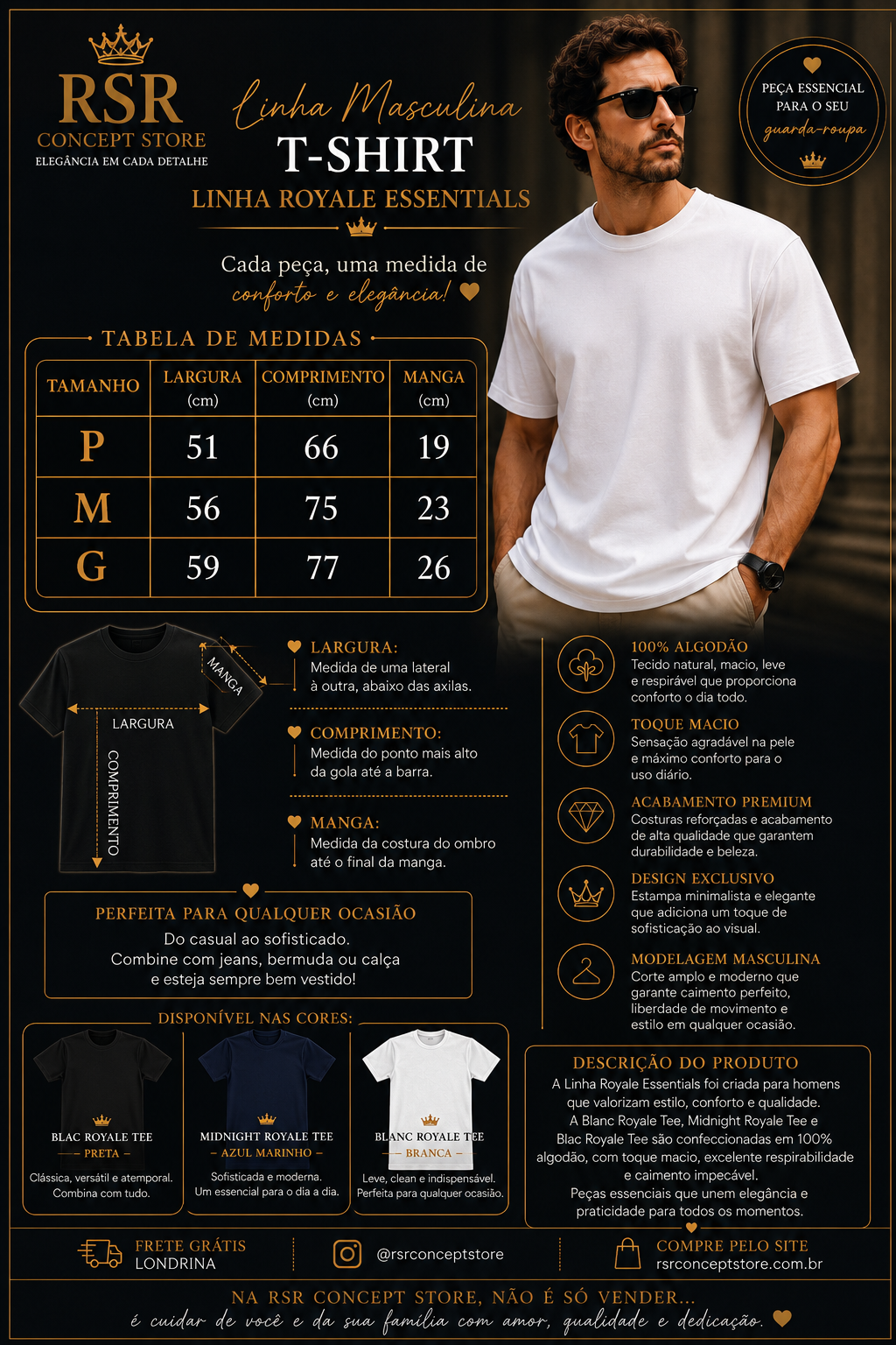 T - Shirt - Linha Royale Essential- Midnight Royale Tee - Trio - Imagem 3
