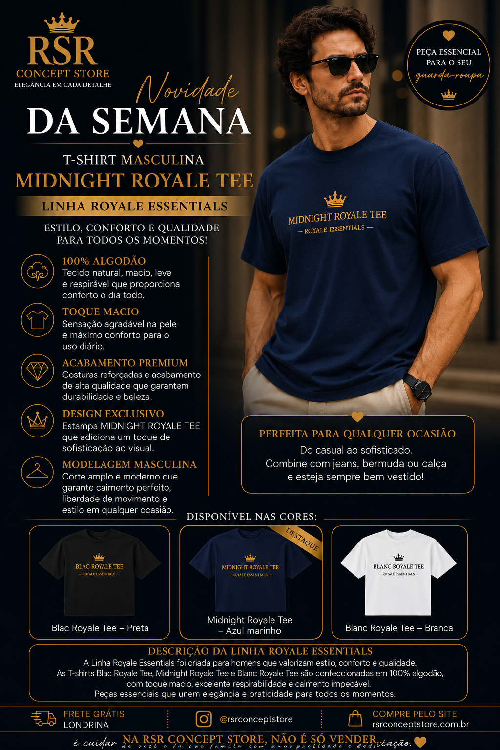 T - Shirt - Linha Royale Essential- Midnight Royale Tee - Trio - Imagem 2