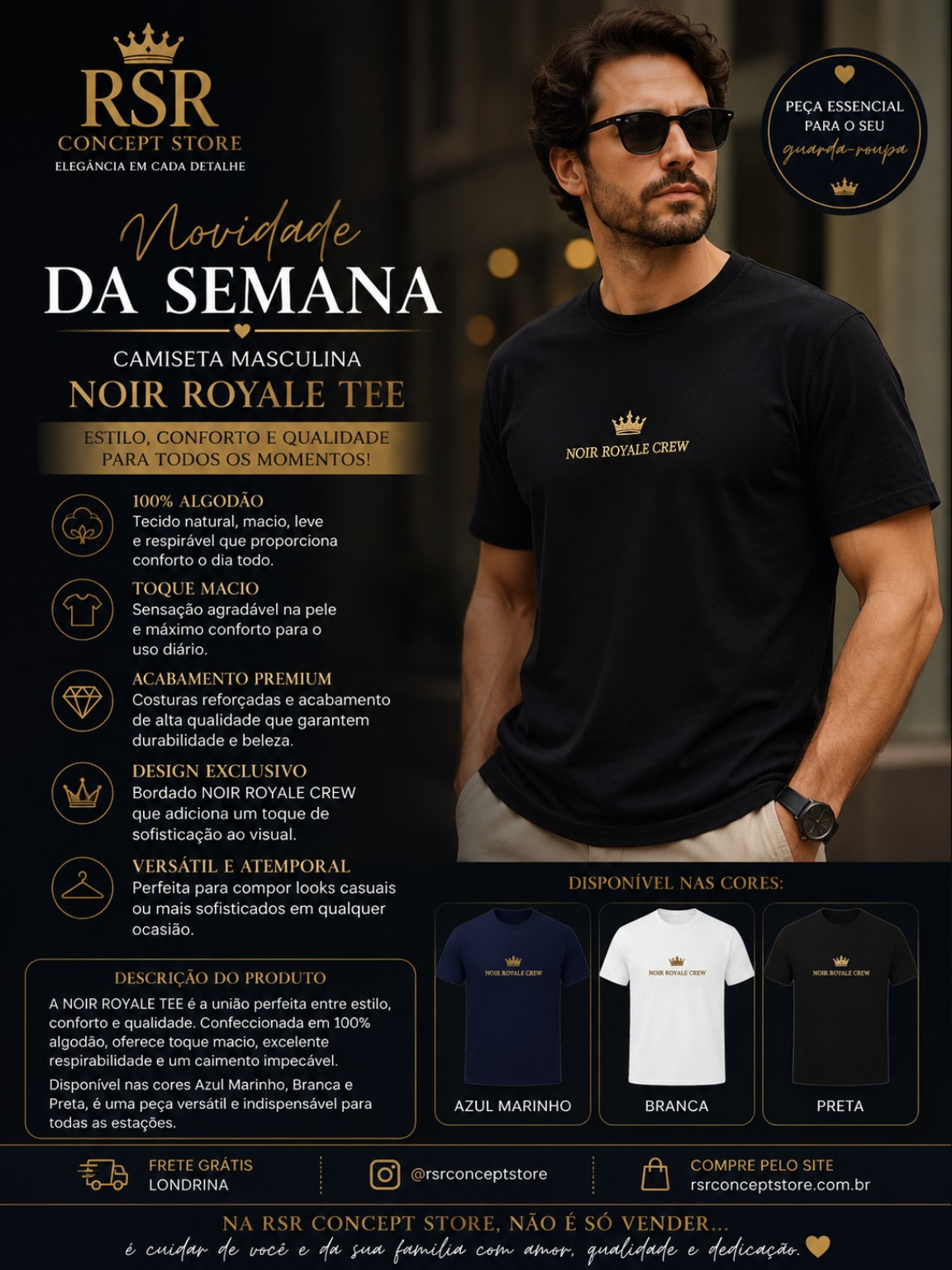 T - Shirt - Linha Royale Essential- Noir Royale Tee - Trio