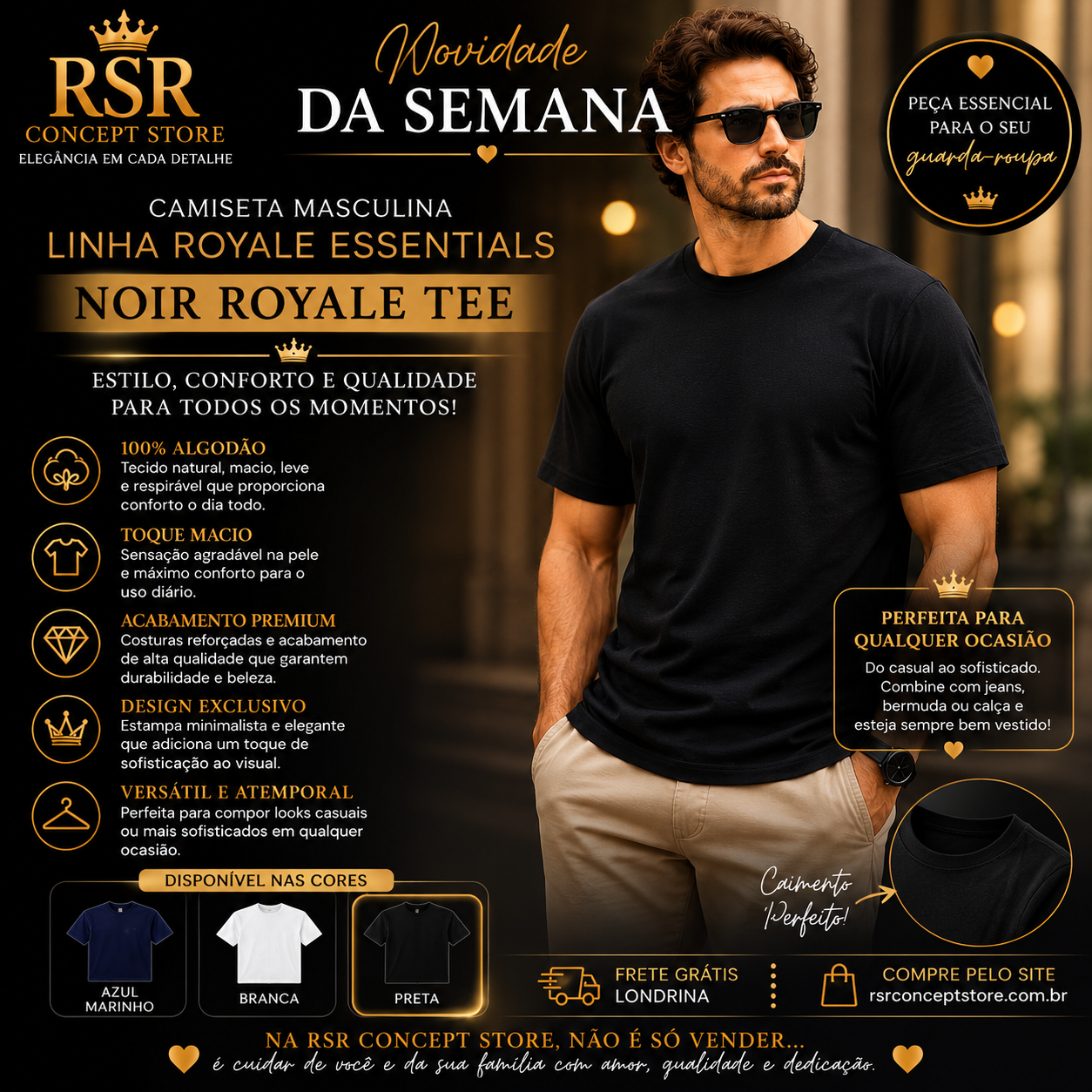 T - Shirt - Linha Royale Essential- Noir Royale Tee - Trio - Imagem 3
