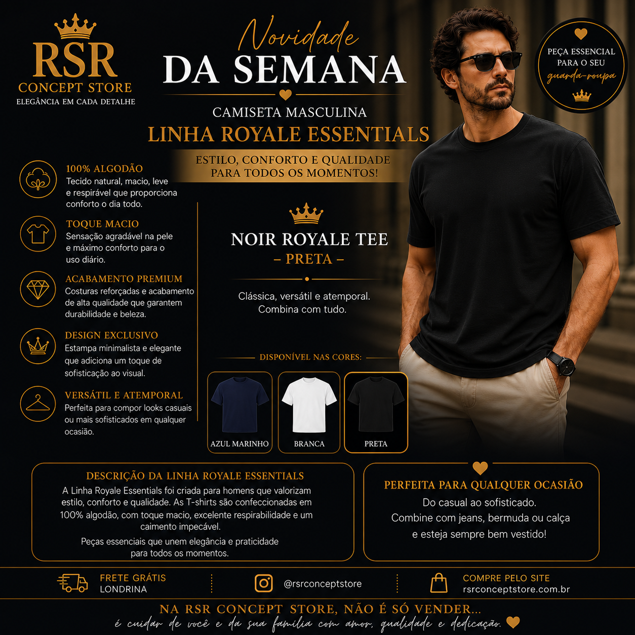 T - Shirt - Linha Royale Essential- Noir Royale Tee - Trio - Imagem 2