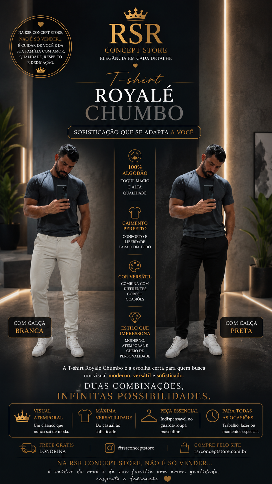 T - Shirt - Linha Royale Essential- Noir Royalé Chumbo- Trio