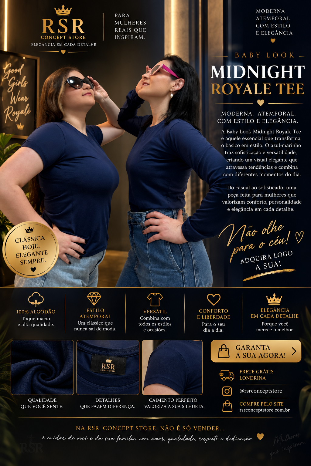 Baby Look Midnight Royale Tee - Manga Longa - Imagem 2